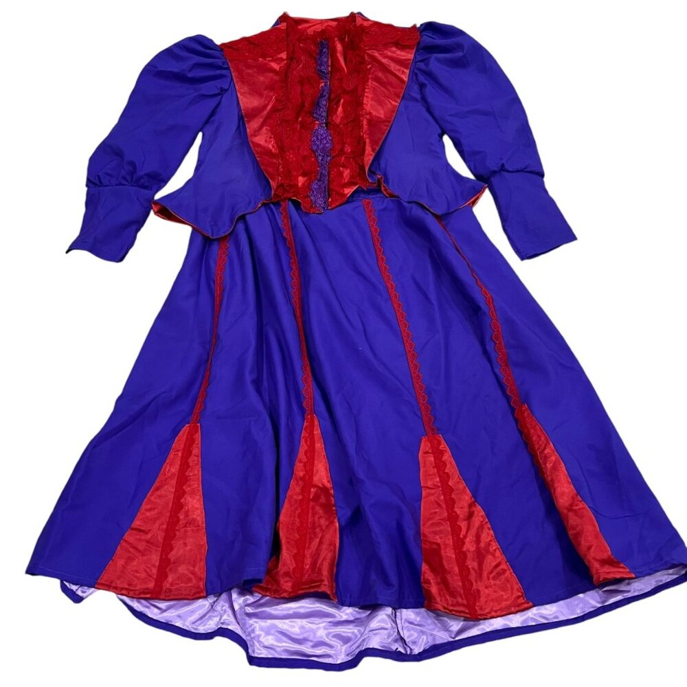 Cosplay Victorian Style Dress Purple & Red Lace Trim Long Sleeve Gown